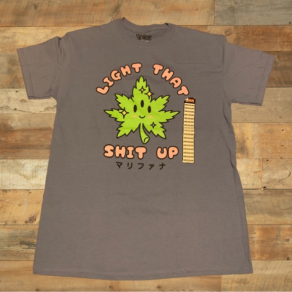 420 Light it Up Stoner smoking Anime Cute Leaf Shirt Spencer’s BOTDF Scene Emo - Picture 1 of 5